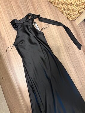 Steve Madden Black Satin Backless Halter Maxi Dress